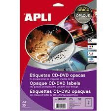 ETIQUETAS APLI CD-DVD 117MM OPAC 50ET