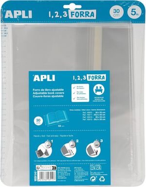 FORROS AJUSTABLES PP 30 X 53 CM, 75 µ, PACK 5 U