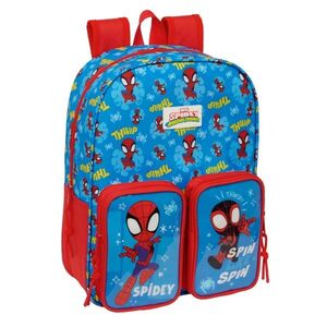 MOCHILA INFANTIL SAFTA CON BOLSILLOS ADAPTABLE A CARRO SPIDEY SPIDERMAN