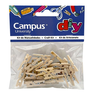 SET MANUALIDADES CAMPUS UNIVERSITY PINZAS PEQUEÑAS DE MADERA NATURAL