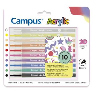 ROTULADORES ACRÍLICOS CAMPUS ACRYLIC 3D BLÍSTER 10 COLORES