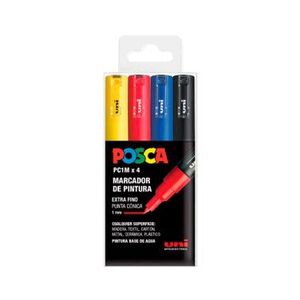 ROTULADOR PUNTA FIBRA UNI POSCA PC-1M COLORES BÁSICOS 4 UNIDADES
