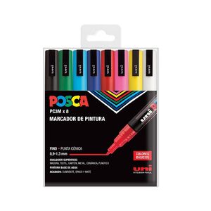 ROTULADOR PUNTA FIBRA UNI POSCA PC-3M COLORES BÁSICOS 8 UNIDADES ...