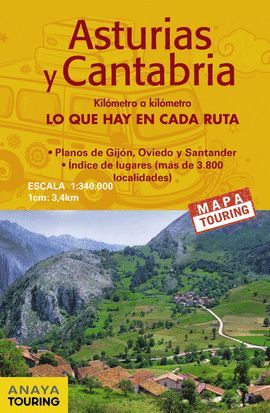 MAPA DE CARRETERAS ASTURIAS Y CANTABRIA 1:340.000 DESPLEGABLE